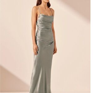 Shona joy satin sage dress lace back